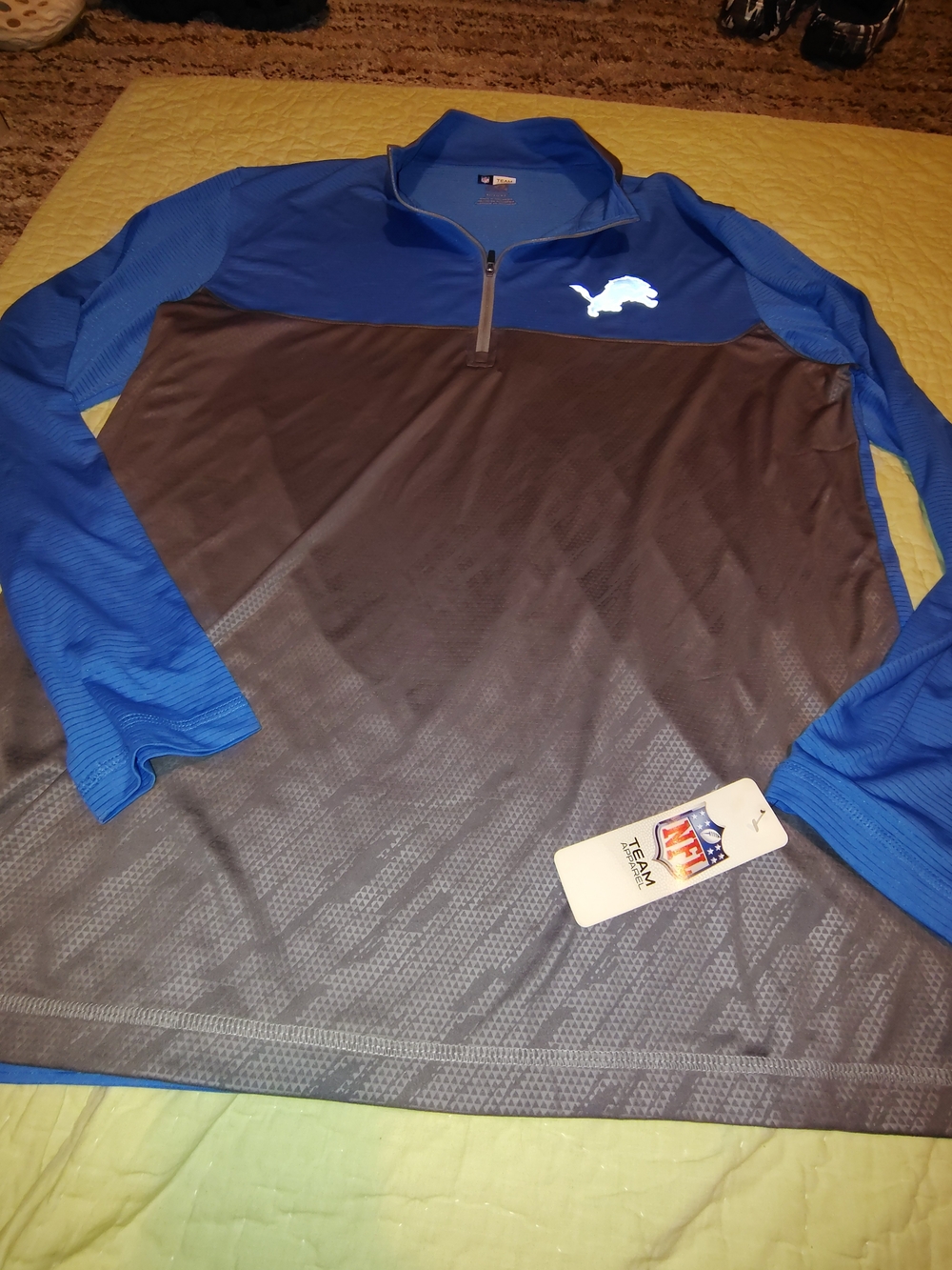 NFL Detroit Lions Blue and Gray Quarter-Zip Pullover